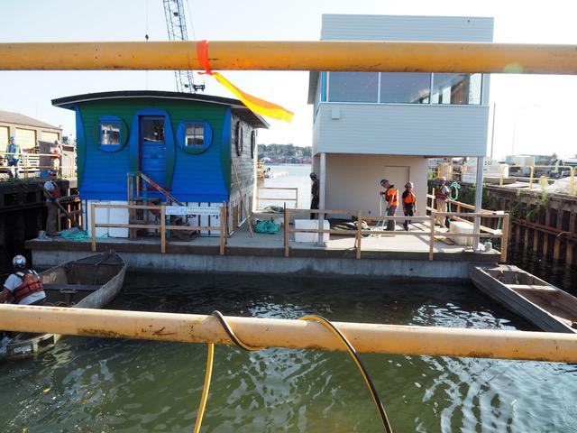Blue Cabin on the move... leaving dry dock.